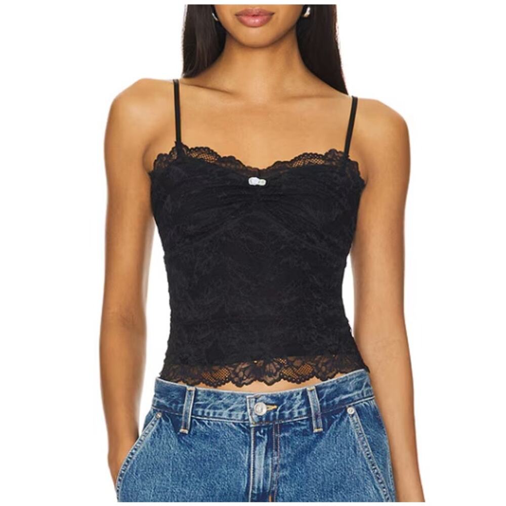Intimately Free People Black Lacey Sheer Essential Cami Size S